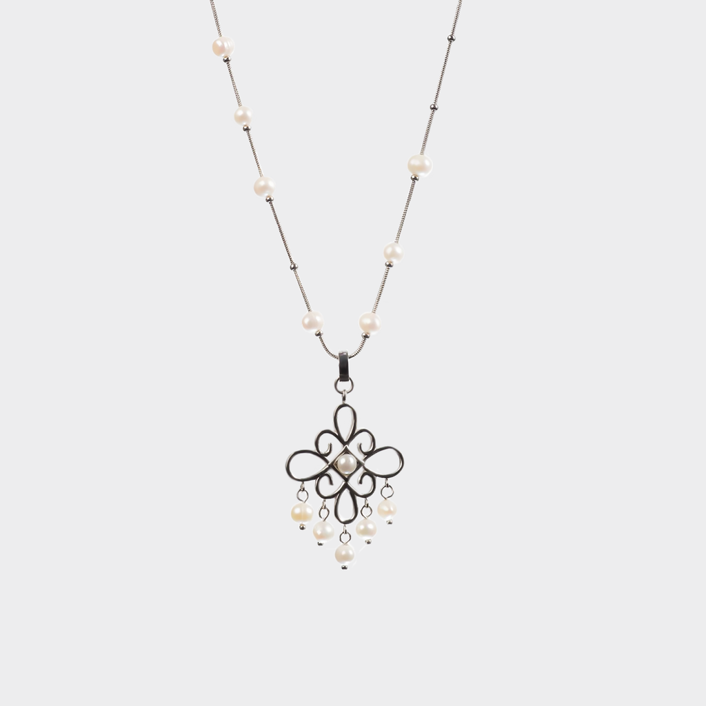 ZELDA Pendant – Six Baroque Pearls in Steel, BETTENCOURT jewellery — view 3
