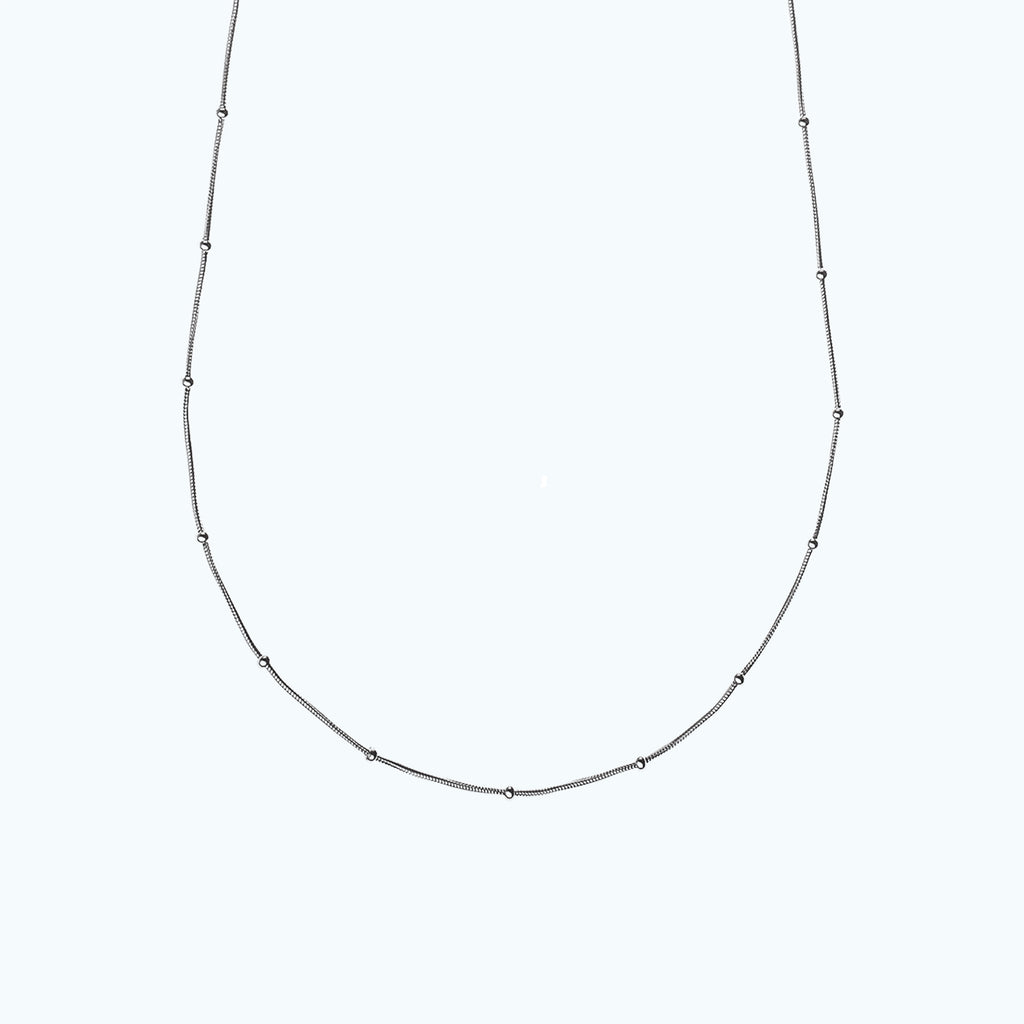 GRETCHEN Necklace — 80 cm Steel Snake Chain, BETTENCOURT jewellery — view 3, snake chain and dot detail
