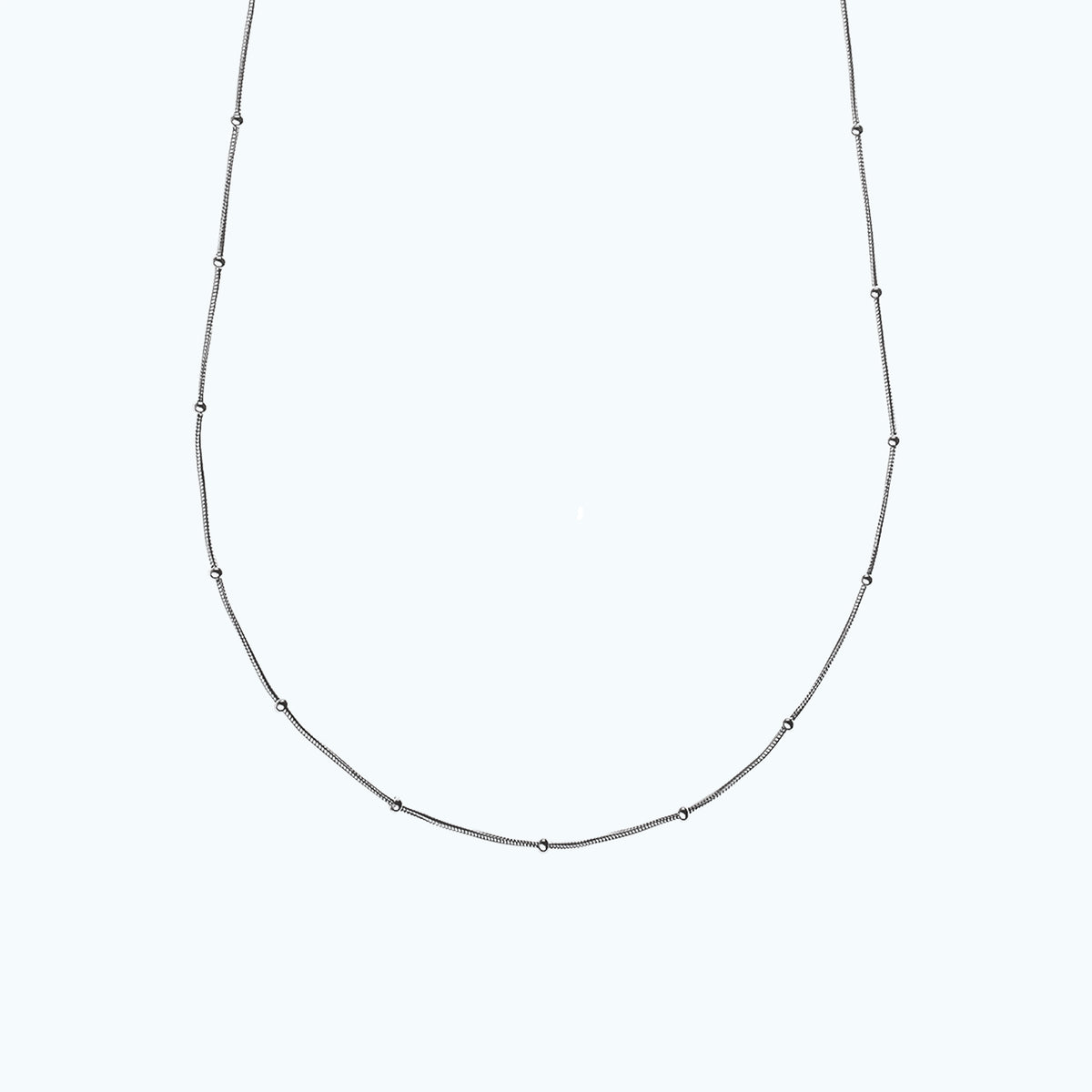 GRETCHEN Necklace — 80 cm Steel Snake Chain, BETTENCOURT jewellery — view 3, snake chain and dot detail
