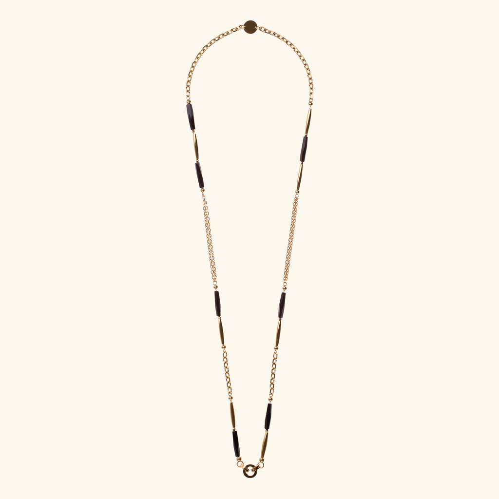 MORGANA — Long Gold & Black Agate Necklace, BETTENCOURT jewellery