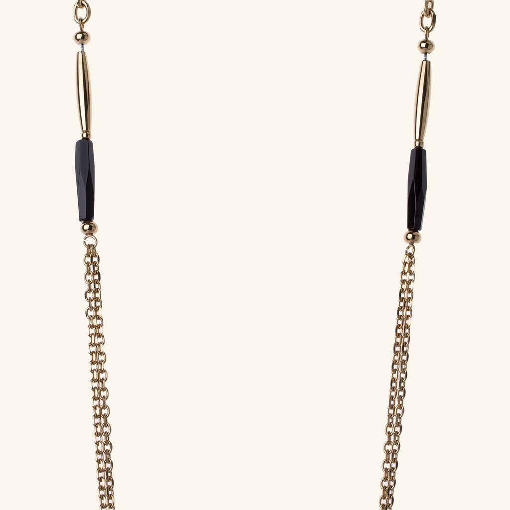 MORGANA — Long Gold & Black Agate Necklace, BETTENCOURT jewellery — view 2, black agate baton and chain detail