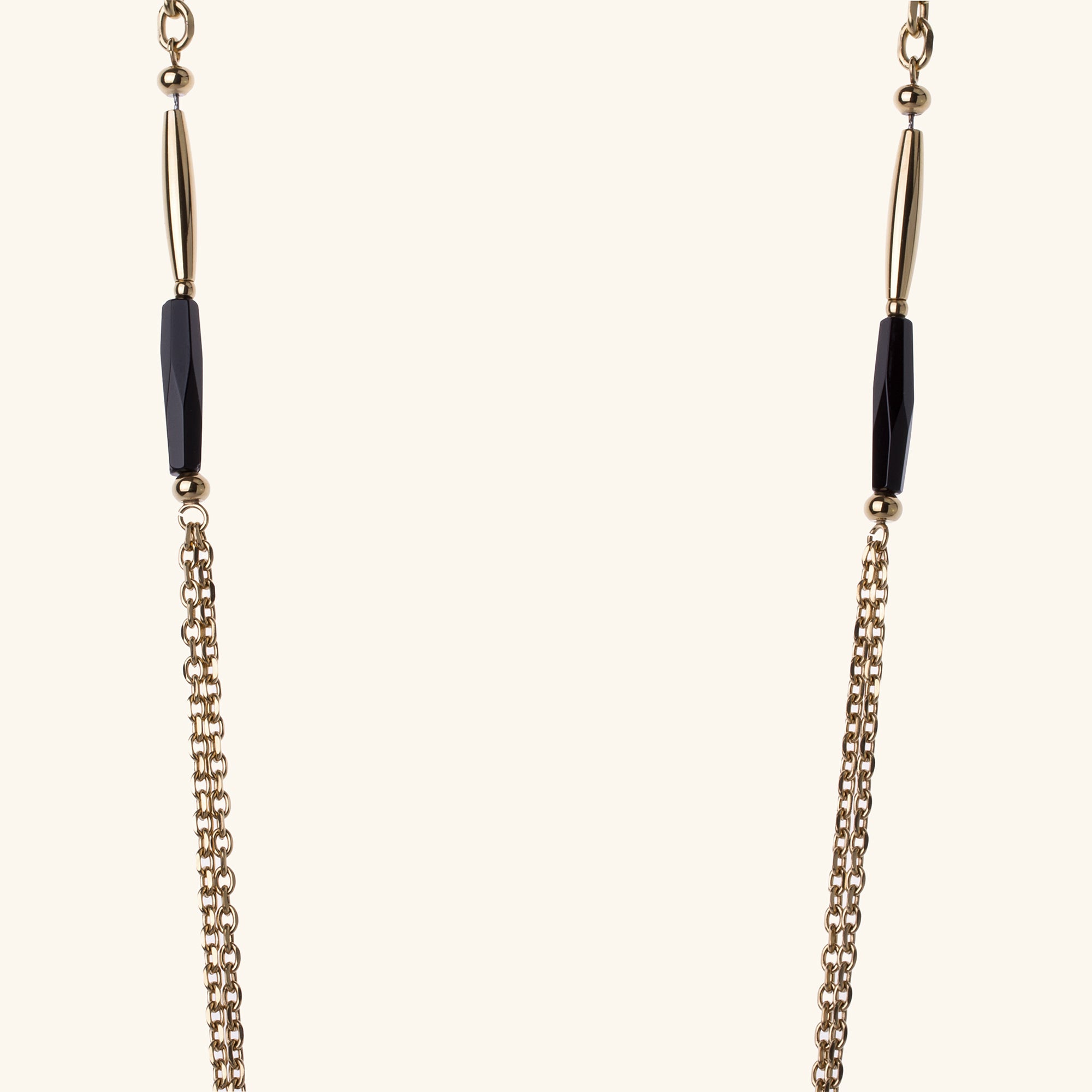 MORGANA — Long Gold & Black Agate Necklace, BETTENCOURT jewellery — view 2, black agate baton and chain detail