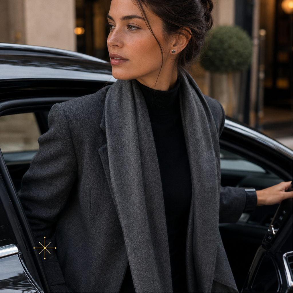 GRAZIA Earrings — Grey Agate Studs, BETTENCOURT jewellery — view 2 (AI-assisted image)