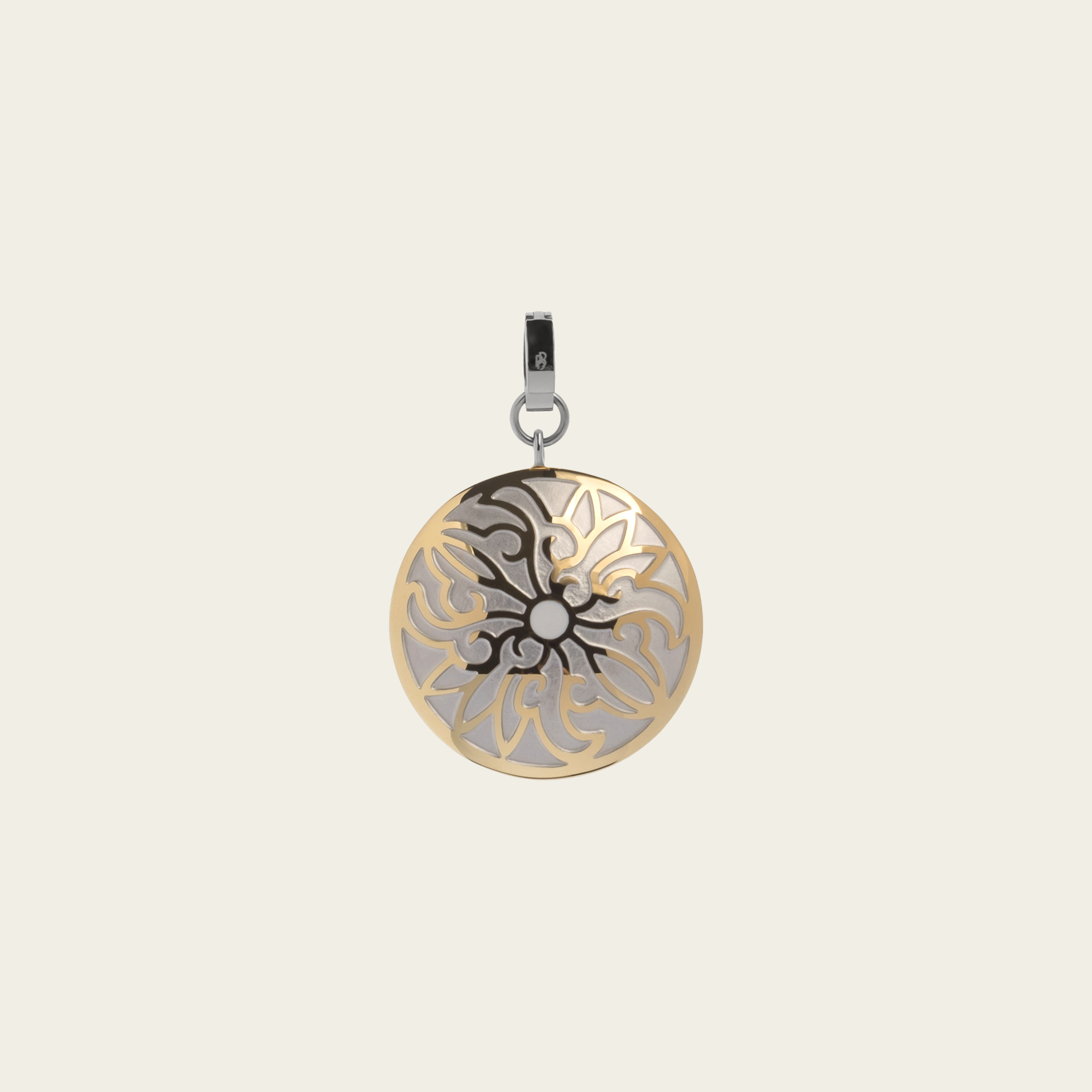 LUA – bicolor pendant in stainless steel and gold, BETTENCOURT jewellery — view 1