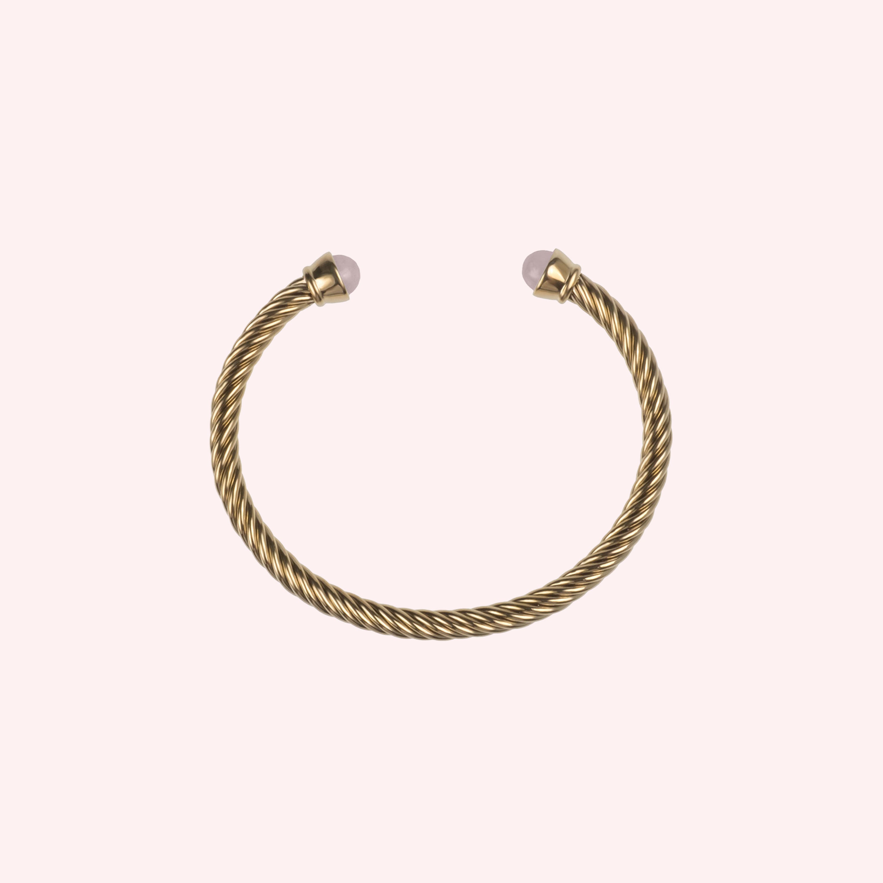 ELICA – Gedrehter Gold-Armreif mit Rosenquarz, BETTENCOURT Schmuck