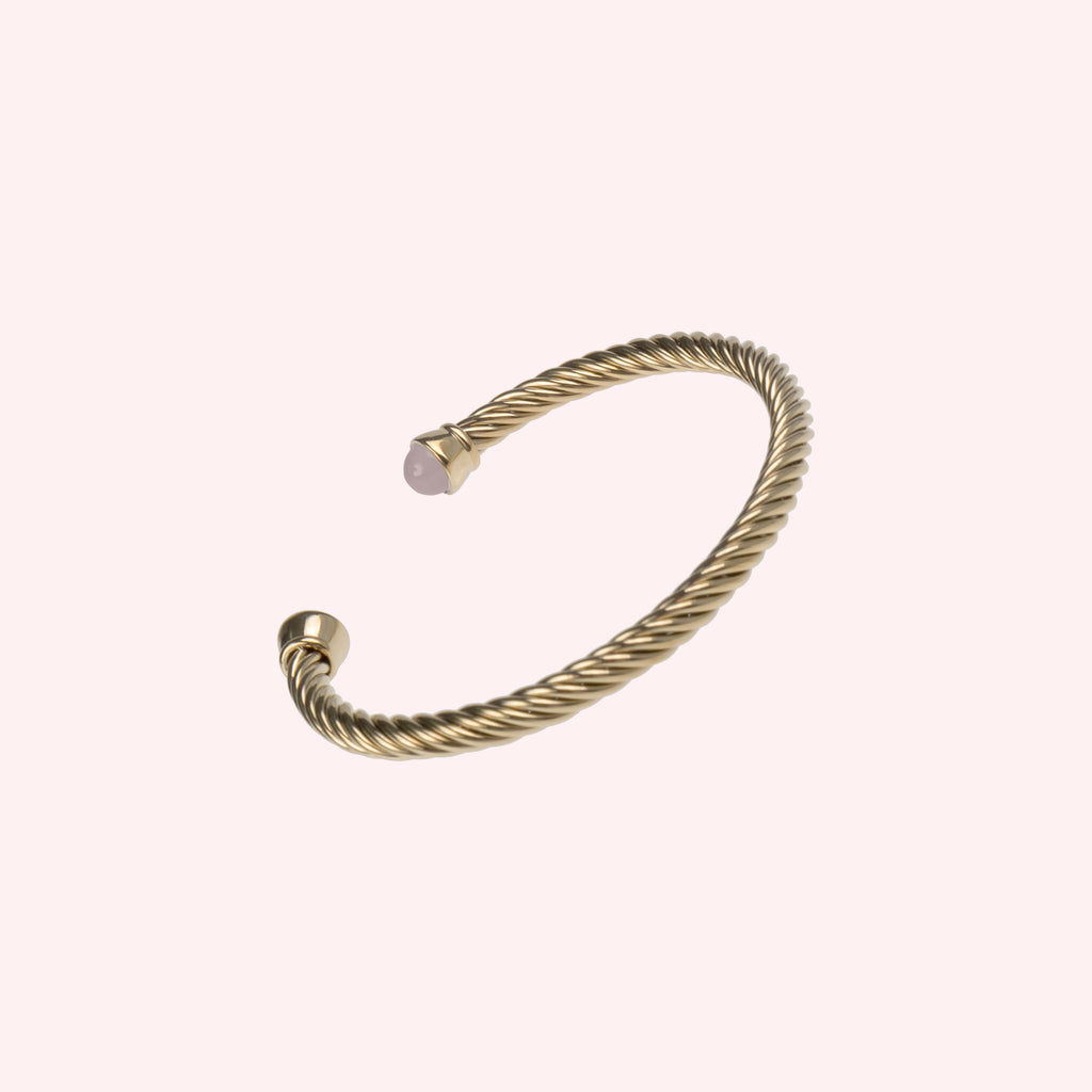 ELICA – Gold Twisted Bangle with Rose Quartz, BETTENCOURT jewellery — view 3