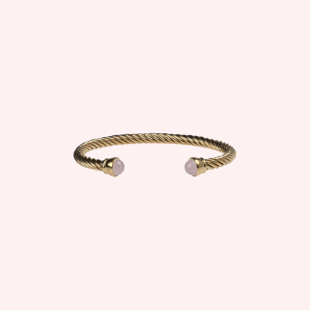 ELICA – Gold Twisted Bangle with Rose Quartz, BETTENCOURT jewellery — view 4