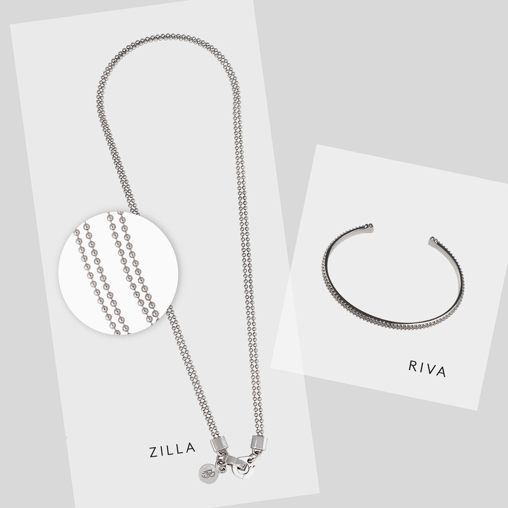 ZILLA & RIVA Set — Double-Row Steel Necklace & Cuff, BETTENCOURT jewellery