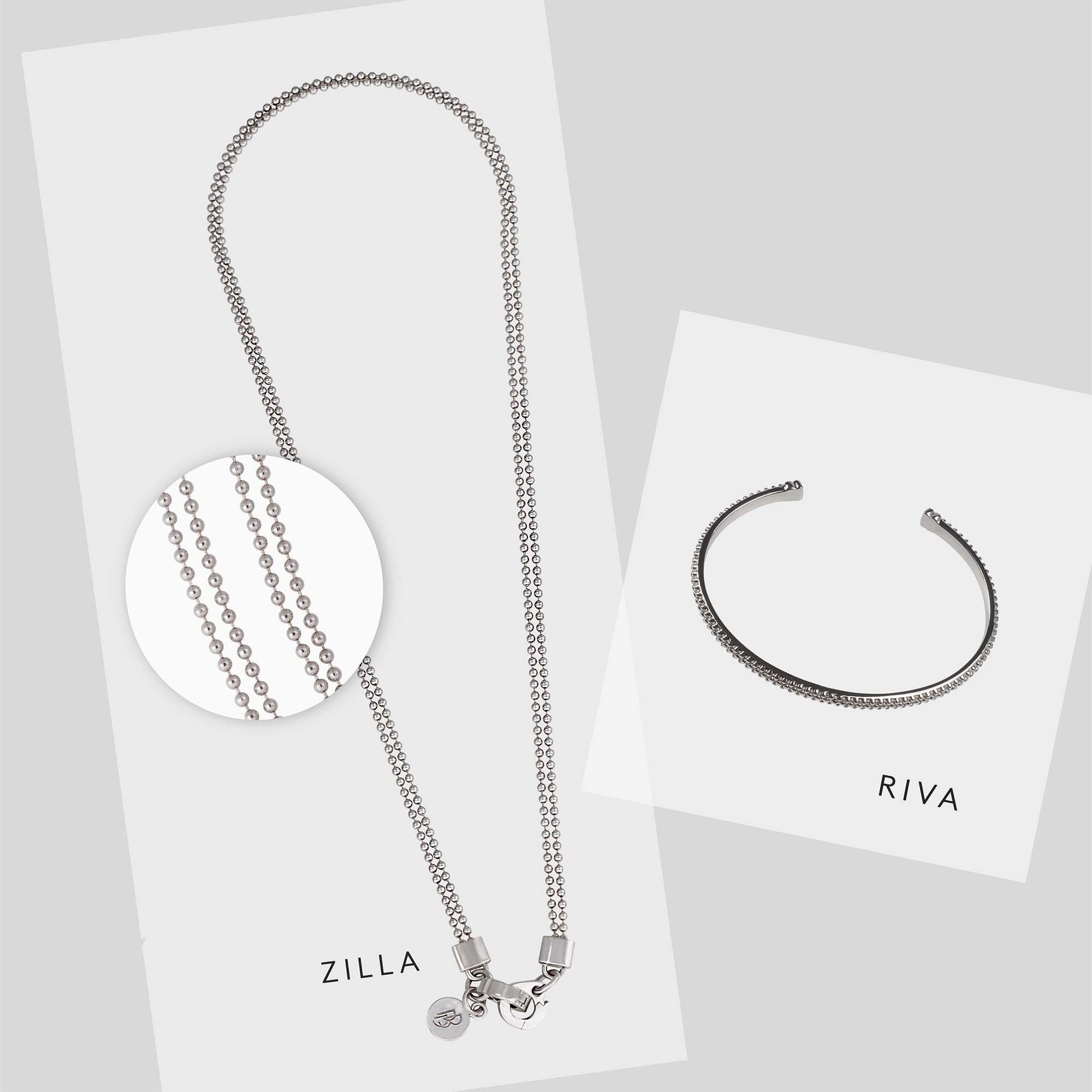 ZILLA & RIVA Set — Double-Row Steel Necklace & Cuff, BETTENCOURT jewellery